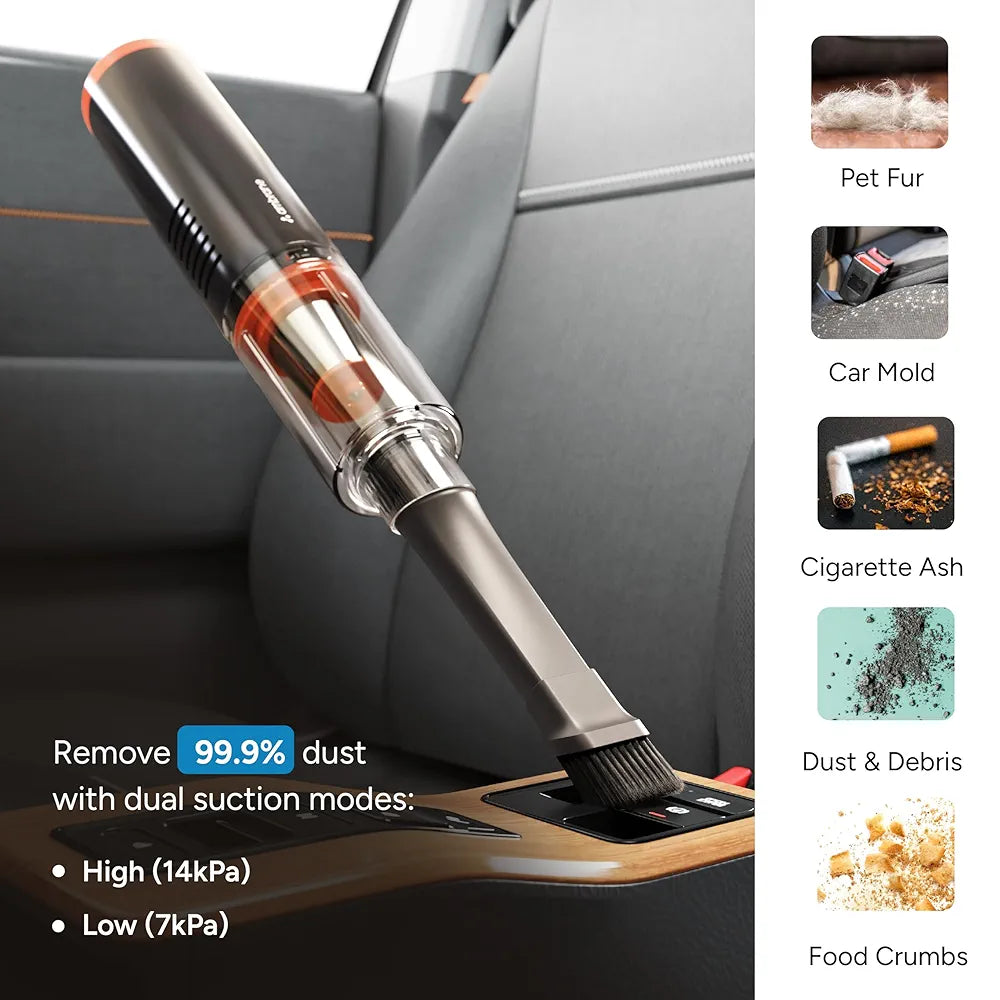 Ambrane 14kPA Powerful Suction 100W Wireless Hand Vacuum Cleaner, BLDC Motor HEPA Filter, Compact & Lightweight for Car, Home use, & Pet Hair