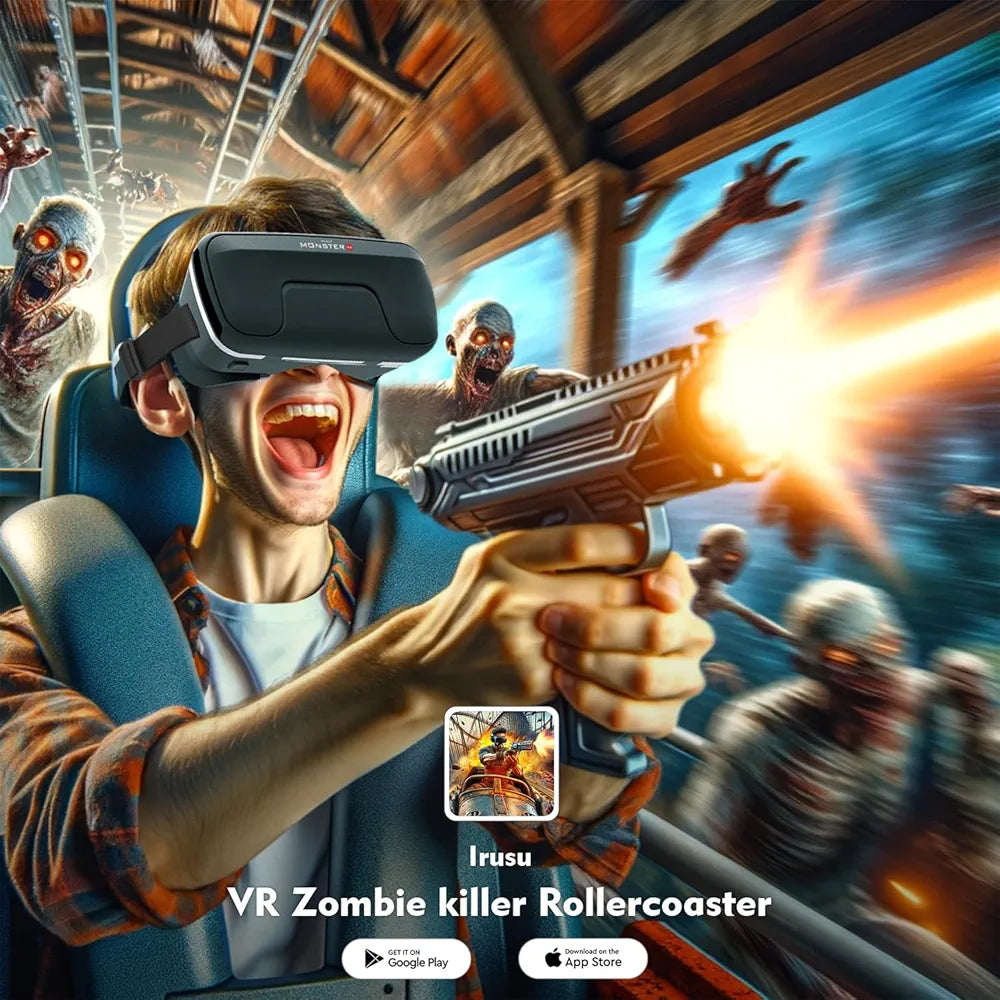 Irusu Monster VR Headset - Virtual Reality Glasses with 40 MM HD Lens,Built in Touch Button and Controller for Learning | Gaming | Watching Movies | Virtual Experiences