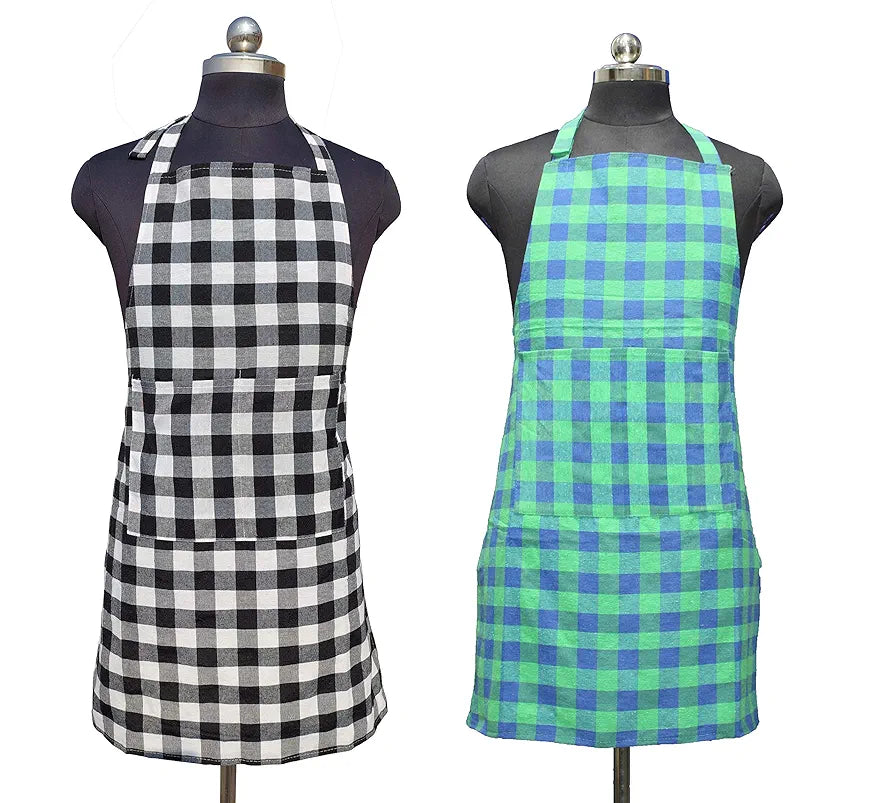 GLUN Waterproof Unisex Kitchen Checkered Design Apron with 2 Front Centre Pocket With Adjustable Neck Strap