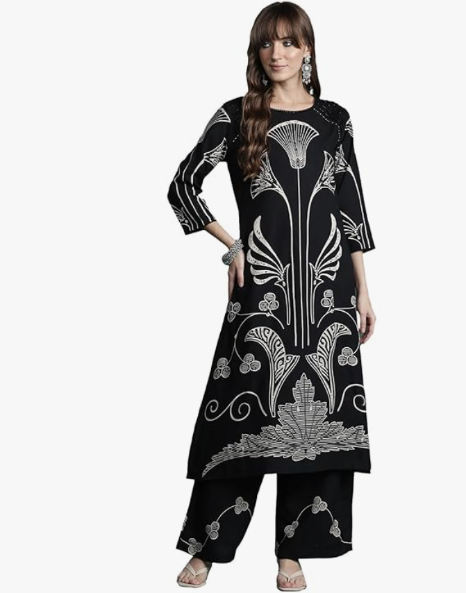 INDO ERA Women's Straight Viscose Rayon Ethnic Motifs Printed Kurta & Palazzo Set