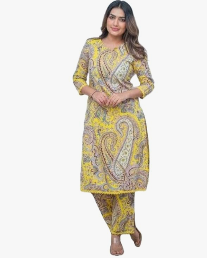 GoSriKi Women's Rayon Viscose Straight Printed Kurta with Palazzo
