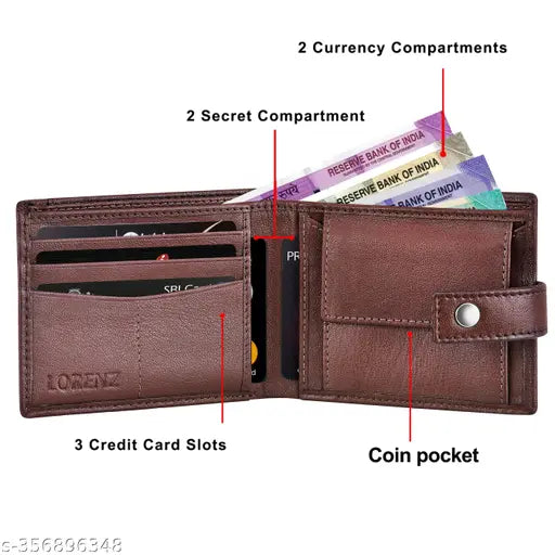 Lorenz Bi-Fold Dark Brown RFID Blocking Leather Wallet for Men with External Card Holder & Coin Pocket Feature| Soft Nappa Men’s Leather Wallet | GL-10