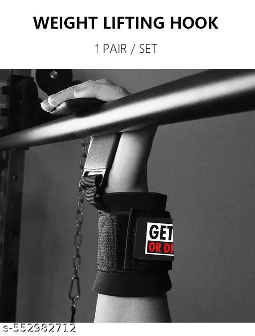 GET FIT OR DIE FAT Weight Lifting Hooks, Non-Slip Rubber Coated Grips, 7mm Neoprene Wrist Support Padding, Power lifting Barbell Rows Dead lifts Chin Pull Up Fitness Strength Training Straps Gym Bodybuilding Workout