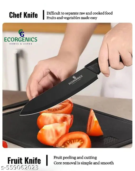 Knife Set of 3 with Cover, Stainless Steel Knives for Kitchen| Sharp Edge Cutting Chef Knifes for Chopping Vegetables, Fruits, Multipurpose Knife, Kitchen Tools(Set of 3, Black)