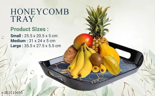 ® Serving Tray Set with Rectangular Shape, Printed Design, Natural, Pack of 3 Tray Set - Large, Medium, Small (Veg Peeler Free) (Combo Offer)003