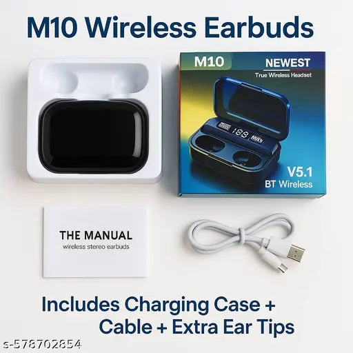 M10 Bluetooth 5.1 Wireless TWS Earbuds with Mic and 3500mAh Battery Case, In-Ear Waterproof Design, Great for Calling, Gaming, Music and Sports, HD Sound Quality, Touch Controls, Compatible with All Phones