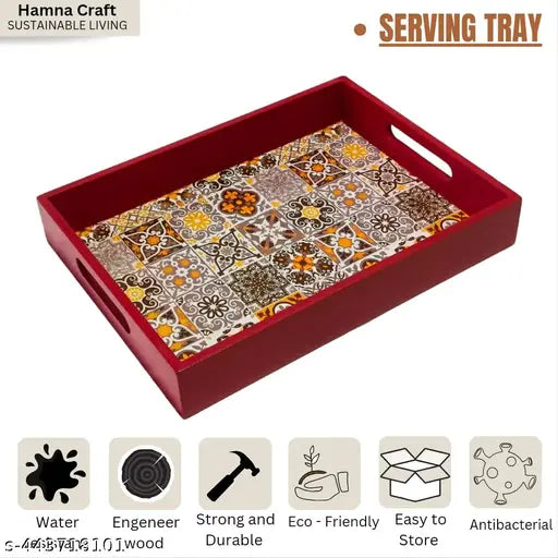 HAMNACRAFT Wooden Tray For Serving 10 Inch X 13 Inch-Serving Tray - Tray Set For Decoration-Tea Trays-Big Coffee Tray-Premium Trey-Wooden Serving Trays-Resin Tray,Round