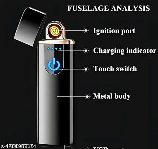 Electric USB Touch Lighter for Smoking Rechargeable Windproof Slim Coil Lighter with Smart Fingerprint Sensor Double Side Ignition Lighter Cigaret Stylish (Black)