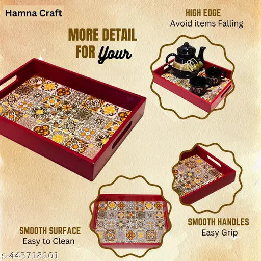 HAMNACRAFT Wooden Tray For Serving 10 Inch X 13 Inch-Serving Tray - Tray Set For Decoration-Tea Trays-Big Coffee Tray-Premium Trey-Wooden Serving Trays-Resin Tray,Round