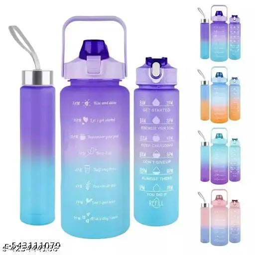 Motivational Water Bottle Set of 3 Pcs Time Marker with Straw, Unbreakable Leakproof BPA free Non-toxic Sipper Bottle for Office, Sports, Gym, School (Multi Pack)