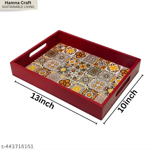 HAMNACRAFT Wooden Tray For Serving 10 Inch X 13 Inch-Serving Tray - Tray Set For Decoration-Tea Trays-Big Coffee Tray-Premium Trey-Wooden Serving Trays-Resin Tray,Round