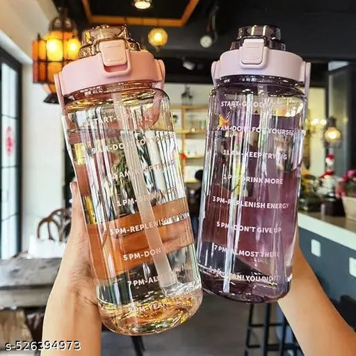 2 L Capacity Belt Straw Transparent Motivational Water Bottles|Time Marker Leak Proof&Break-Proof|Best Usage For Office\/School\/Gym\/Travel Bottle|Bpa-Free Fitness Sports Bottle (Pink)