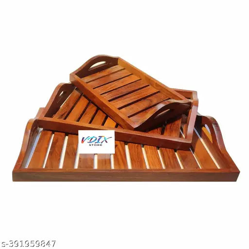 CraftX2Z Wooden Serving Tray Set of 3 for Decoration, Dining Room Table Wooden Tray for Serving, Dining Table Organizer, Serving Tray, Centre Table Decor for Home Kitchen etc