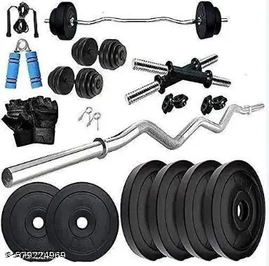 HOME GYM COMBO PVC (12KG)FITNESS SET WITH 3FEET CURL ROD ONE PAIR DUMBBLE ROD HAND GRIPER,SKIPPING ROP,HAND GLOVES