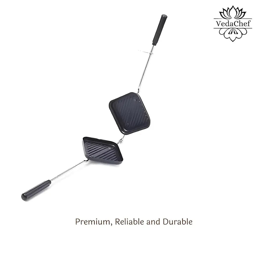 VedaChef Premium Non-Stick Grill Sandwich Toaster - Make Delicious Sandwiches in minutes | Long-lasting double-coating non-stick layer | sandwich griller and toaster | Easy-to-Use & Durable | Black