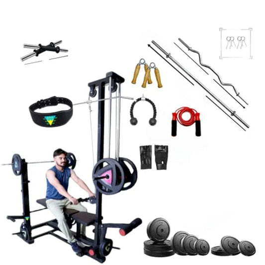 VAISHNAVI FITNESS 20 in1 Gym Bench 20 Kg Rubber  with LAT Pull Down for Home Workout - Max Weight- 250 KG