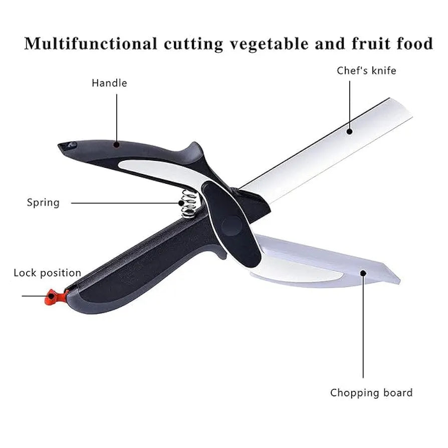 RaytronPlus Clever Cutter 2-in-1 Food Chopper, Slicer & Dicer | Vegetable & Fruit Cutter | Kitchen Scissors with Board | Multipurpose Cutter for Salad, Veggies, Fruits & Meat | Stainless Steel Blade