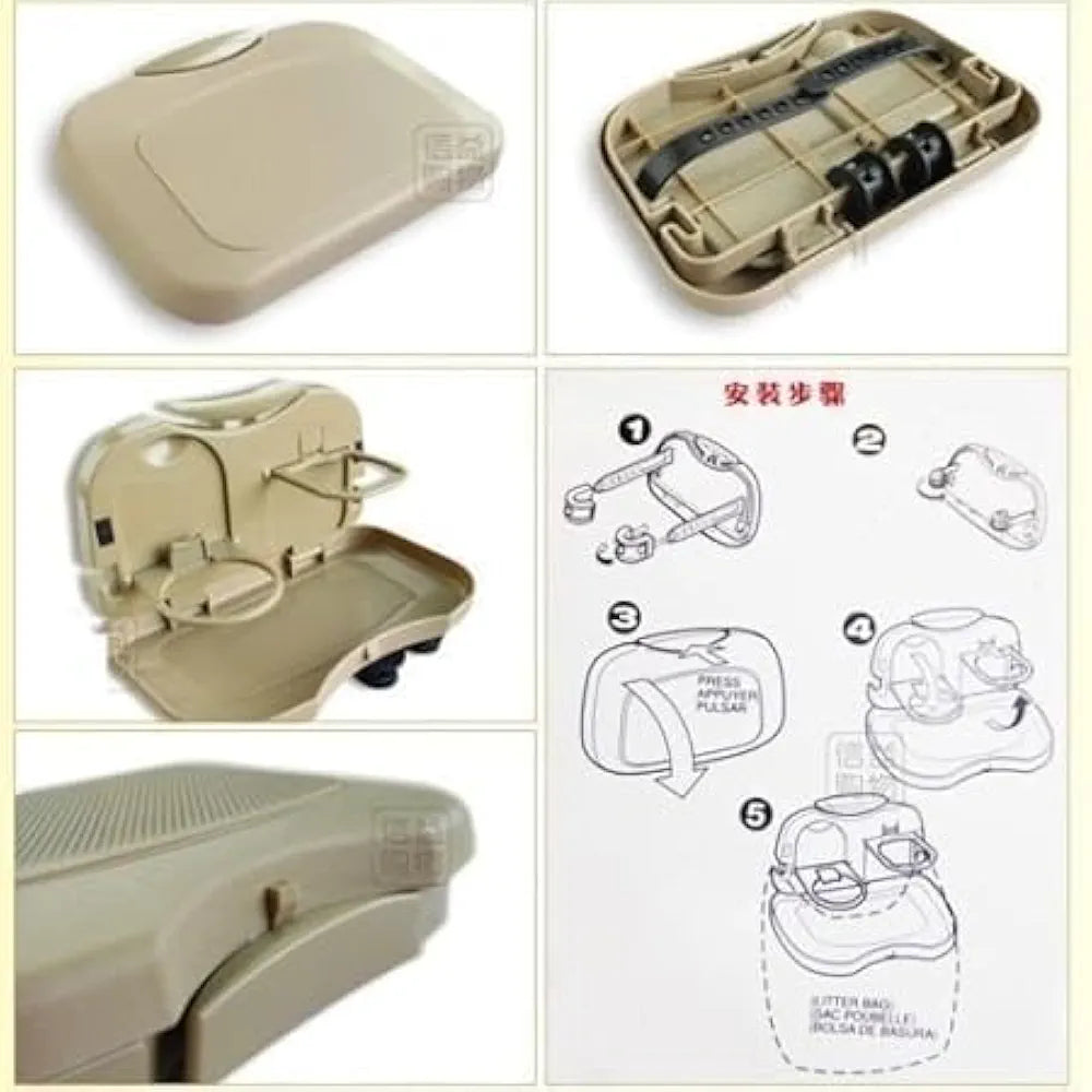 Foldable Travel Storage Tray for Car Back Seat | Auto Cup Holder & Food Tray Stand Organizer | Portable Car Backseat Drink & Snack Tray with Bottle Cup Holder | 2Pcs