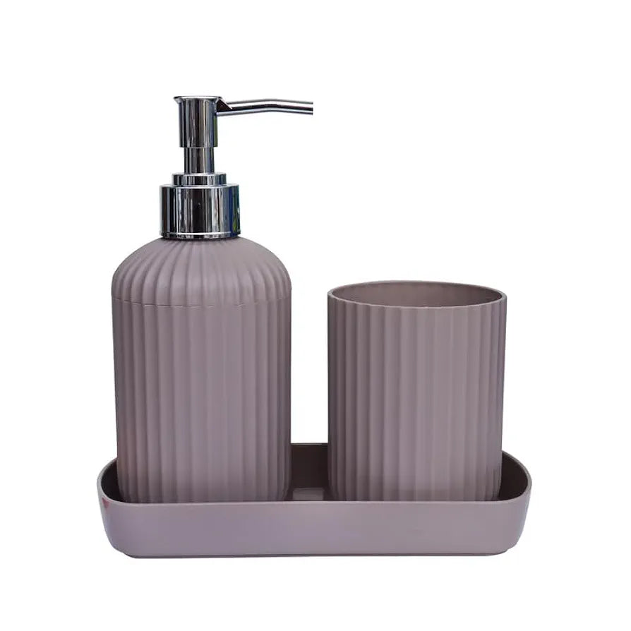 SKADIOO 3-Piece Soap Dispenser Set for Bathroom – Soap Dispenser for Wash Basin, Toothbrush Holder, Vanity Tray & Countertop Organizer for Modern Bathroom Décor & Sink Storage