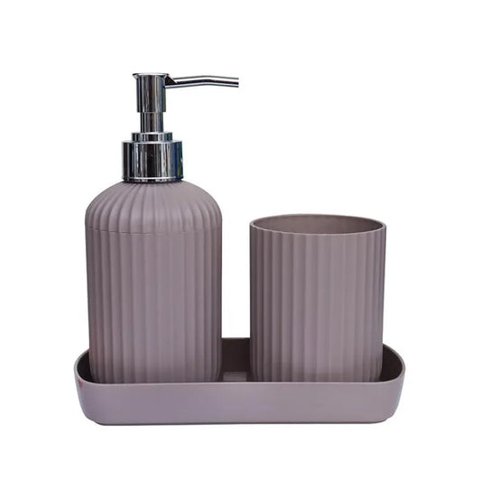SKADIOO 3-Piece Soap Dispenser Set for Bathroom – Soap Dispenser for Wash Basin, Toothbrush Holder, Vanity Tray & Countertop Organizer for Modern Bathroom Décor & Sink Storage