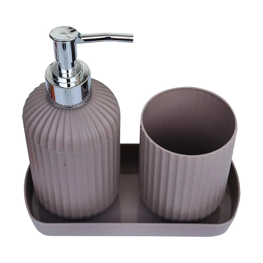 SKADIOO 3-Piece Soap Dispenser Set for Bathroom – Soap Dispenser for Wash Basin, Toothbrush Holder, Vanity Tray & Countertop Organizer for Modern Bathroom Décor & Sink Storage