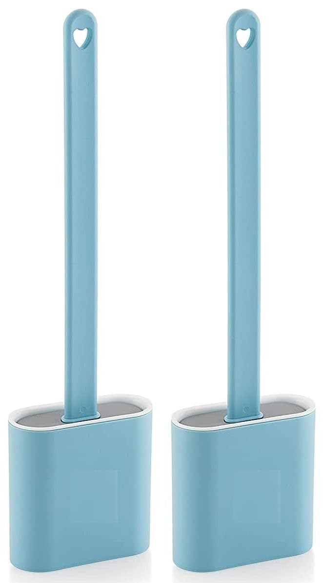 Zuku Toilet Cleaning Brush Bathroom Cleaning Accessories Toilet Brush with Holder Stand Silicon Toilet Brush Cleaner Commode Cleaning Brush Wall Mounted Bathroom Cleaning Accessories(White,Pack of 2)