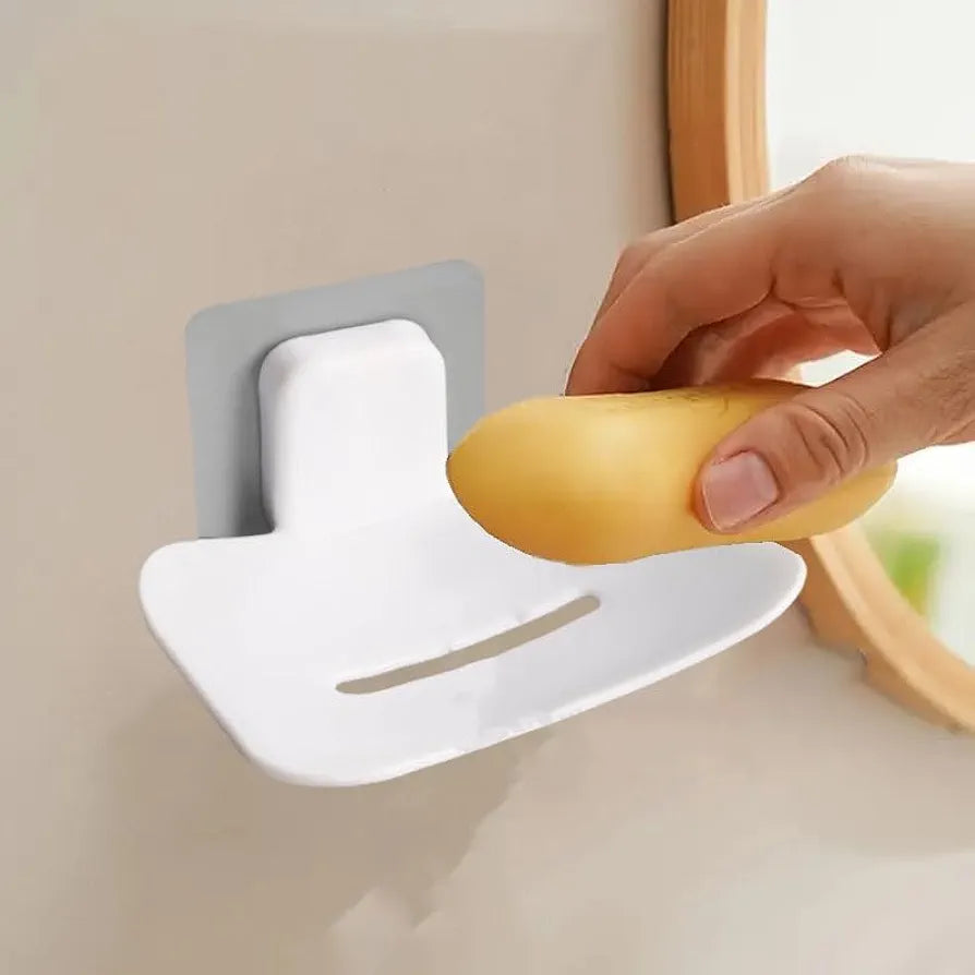 KROYWEN Plastic Soap Holder for Bathroom - Self-Adhesive Wall-Mounted Soap Case - Essential Bathroom Accessories Items - Durable Bathroom Soap Holder for Wall  White