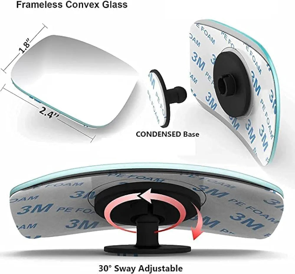 Detachi 3R Car Wide Angle Blind Spot Rear Mirror Rectangle Convex 360 Degree  for Car