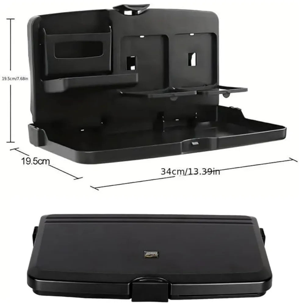  Car Back Seat Tray Table with Phone Holder, Cup Holder, Food Plate Space, Black, Foldable