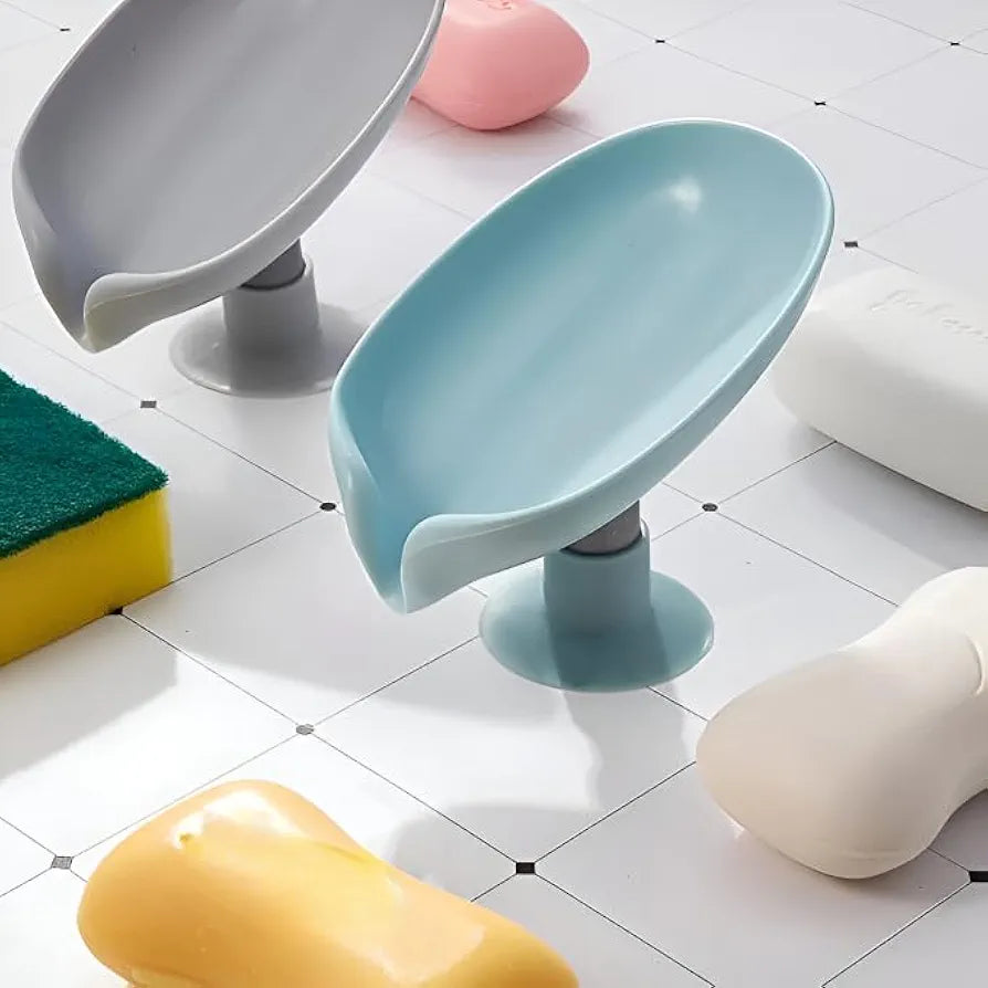 Brillwist Self-Draining Soap Tray – Leaf-Shaped Design with Triangular Diversion System | No-Drill Suction Cups | Durable Multi-Functional Soap Holder for Bathroom & Kitchen Sinks 