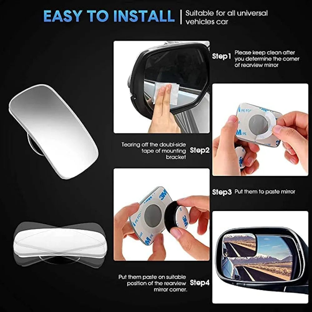 Detachi 3R Car Wide Angle Blind Spot Rear Mirror Rectangle Convex 360 Degree  for Car