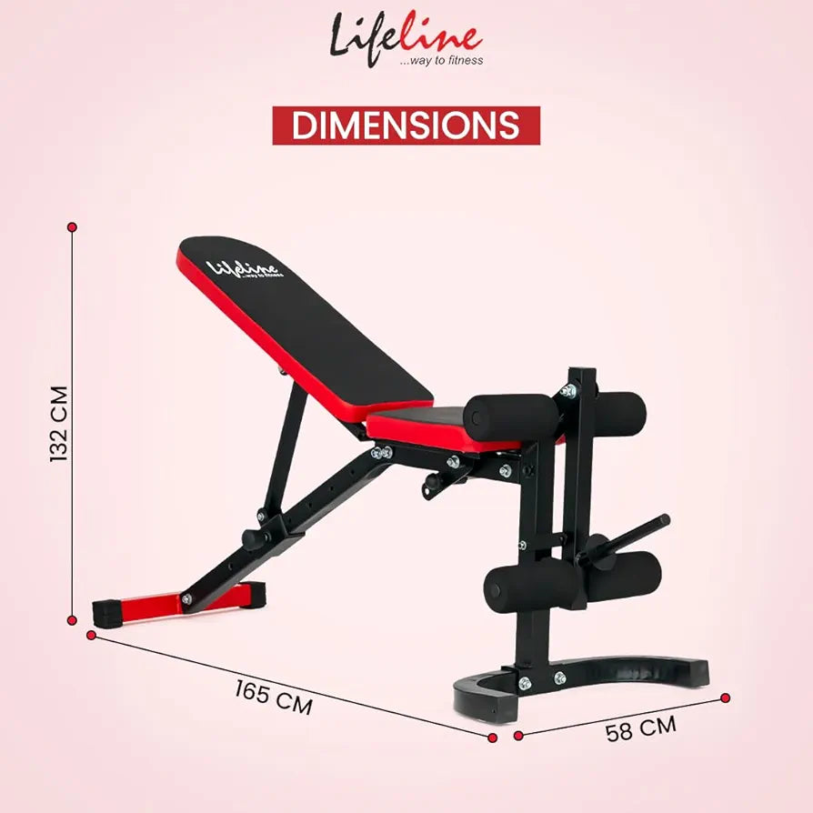 LIFE LINE LB 320 Adjustable Incline, Decline, Flat Weight Bench With Leg Extension for Full Body Workout |7 Backrest & 3 Seat Adjustable Positions | Gym Bench Press | Free Assistance for Installation