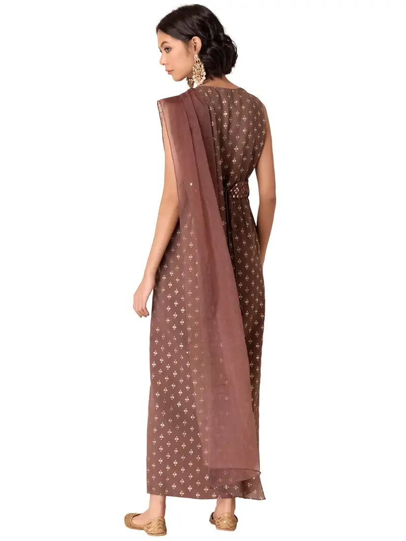 Indya Womens Polyester Pre-Draped Saree