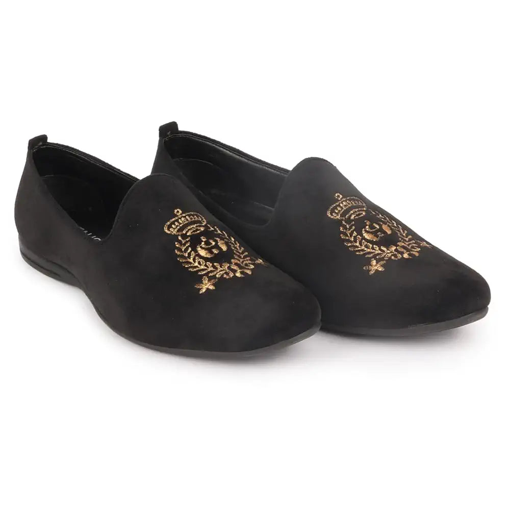 FAUSTO Mens Embroidered Slip-On Loafers | Royal Ethnic Party Shoes |Ethnic Juttis and Mojaris for for Wedding Cushioned Insole