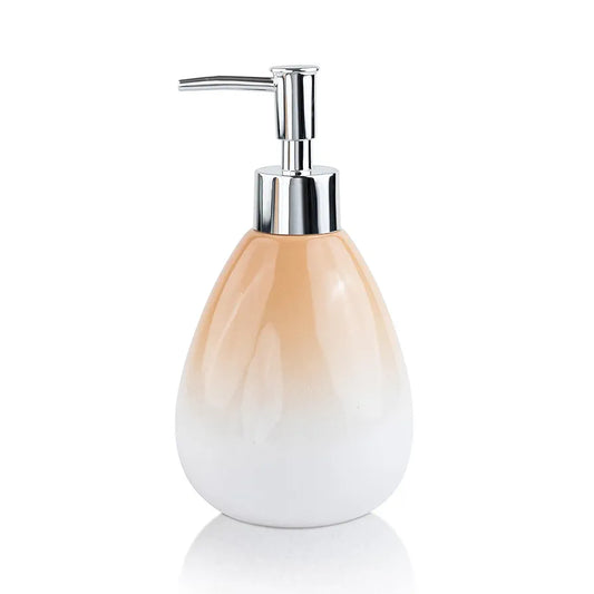 Birch & Co. Ceramic Soap Dispenser For Wash Basin - Handwash Dispenser Bottle - Leak-Proof Design With Silver Glossy BPA-Free Pump, Omra, Peach,Soapdispenser_Omra_Peach