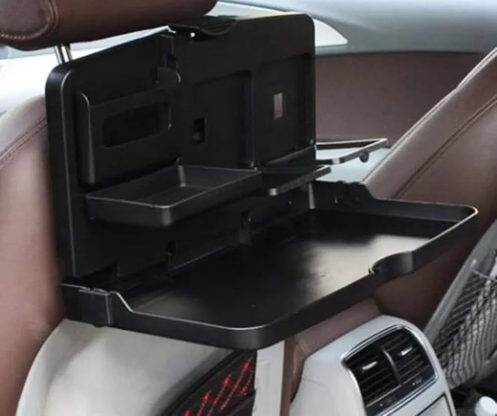  Car Back Seat Tray Table with Phone Holder, Cup Holder, Food Plate Space, Black, Foldable