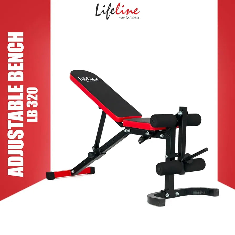 LIFE LINE LB 320 Adjustable Incline, Decline, Flat Weight Bench With Leg Extension for Full Body Workout |7 Backrest & 3 Seat Adjustable Positions | Gym Bench Press | Free Assistance for Installation