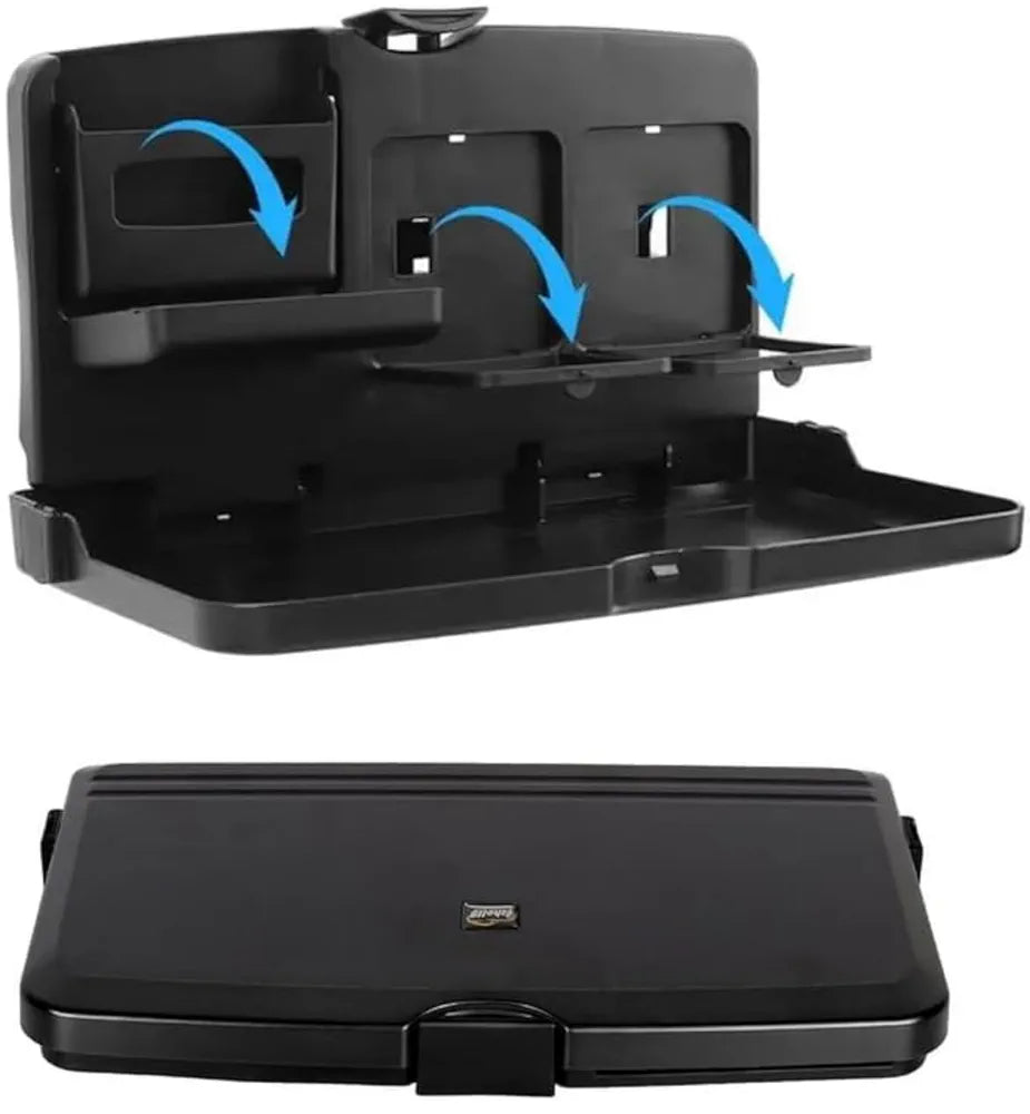  Car Back Seat Tray Table with Phone Holder, Cup Holder, Food Plate Space, Black, Foldable