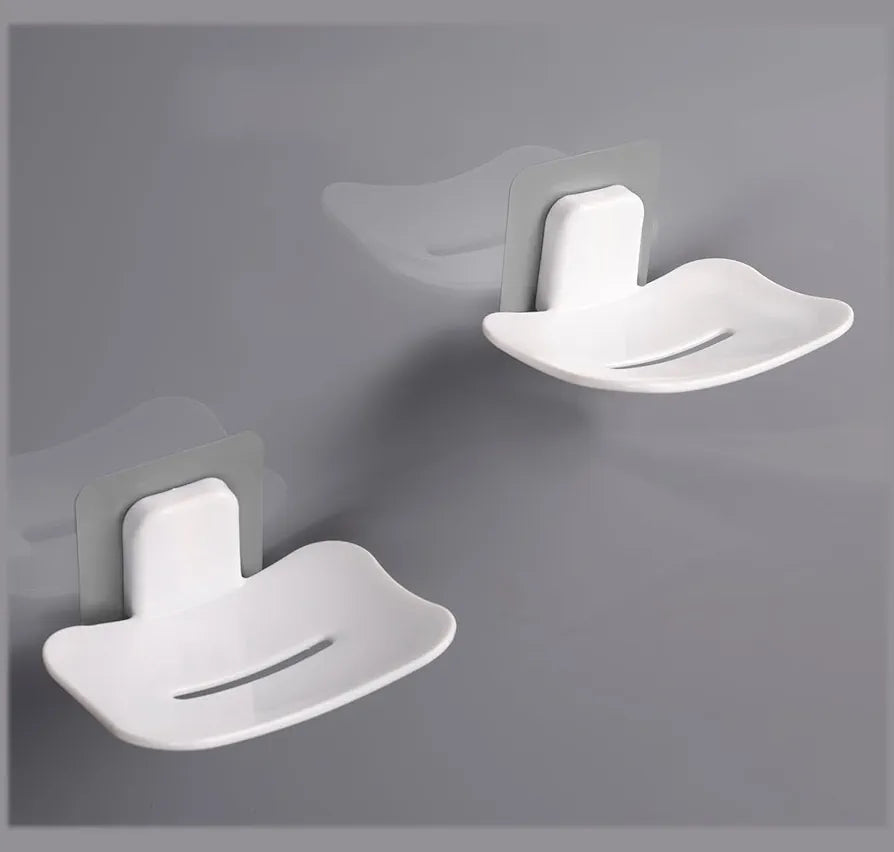 KROYWEN Plastic Soap Holder for Bathroom - Self-Adhesive Wall-Mounted Soap Case - Essential Bathroom Accessories Items - Durable Bathroom Soap Holder for Wall  White