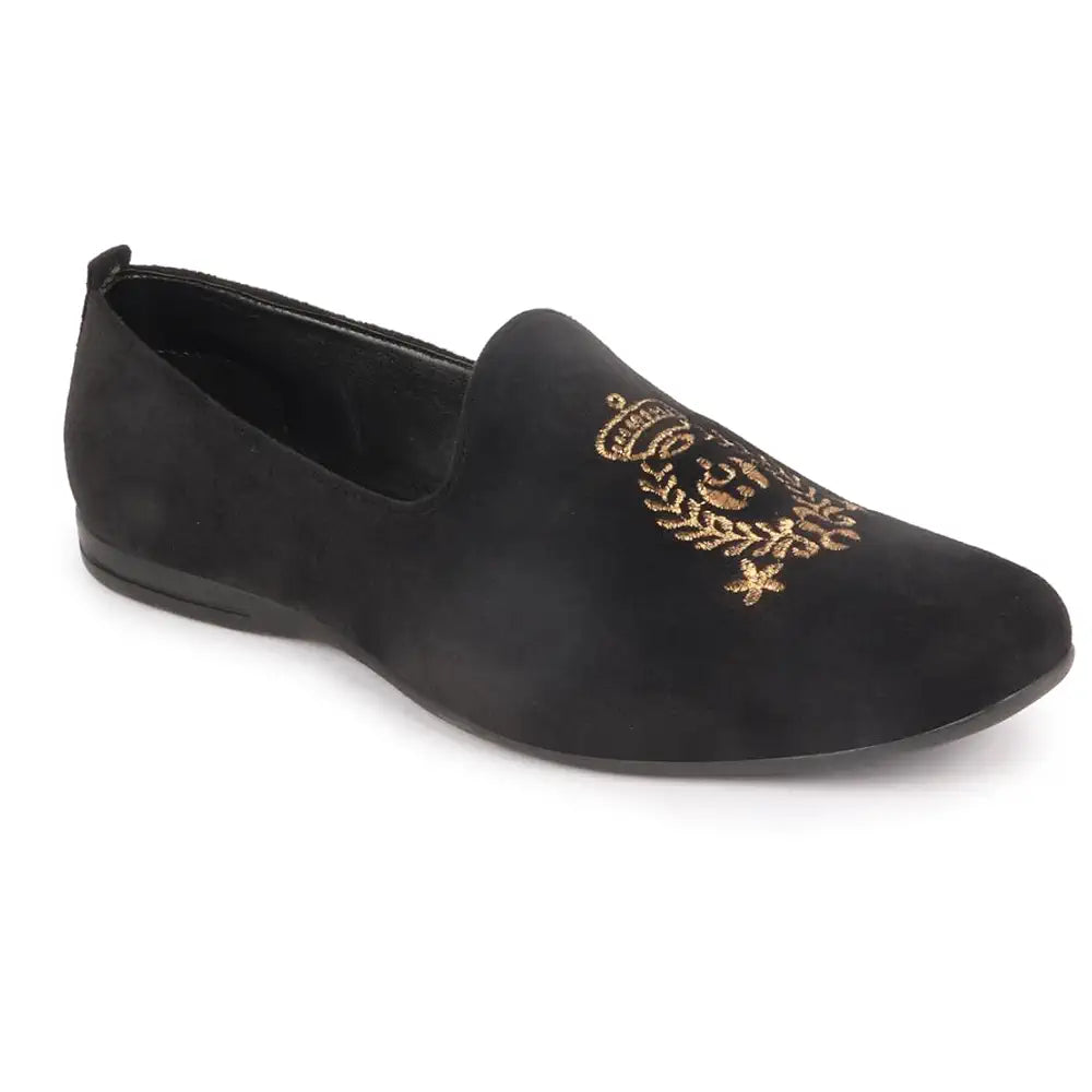 FAUSTO Mens Embroidered Slip-On Loafers | Royal Ethnic Party Shoes |Ethnic Juttis and Mojaris for for Wedding Cushioned Insole