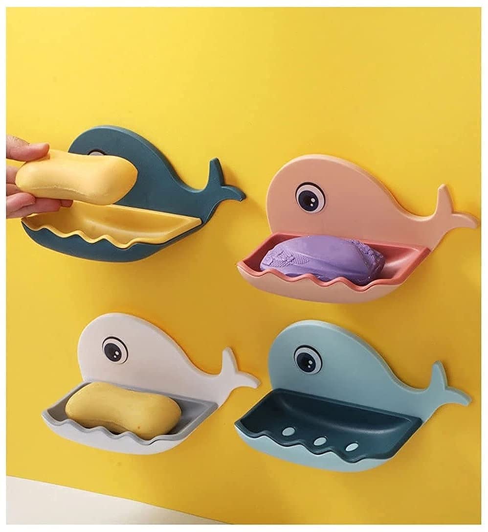 SVH Soap Stand Holder for Bathroom Kitchen Sink Magic Stickers Wall Mounted (Pack of 2 Pcs) Soap Dish Holder, Fish Design Random Color(Plastic)