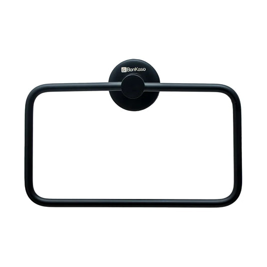 BonKaso 304 Stainless Steel Square Towel Ring – Rustproof Wall Mounted Napkin & Hand Towel Holder for Bathroom, Kitchen & Wash Basin | Space-Saving Modern Design | Matte Black Finish