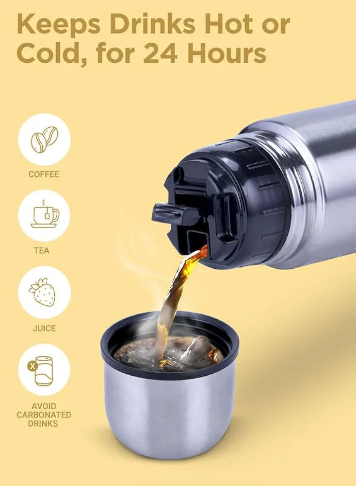 Milton Flip Lid 1000 Thermosteel Water Bottle 1 LTR, 24 Hr Hot and Cold I Leak Proof Lid, ISI Certified I Vacuum Insulated I for Office, Gym, School I Silver