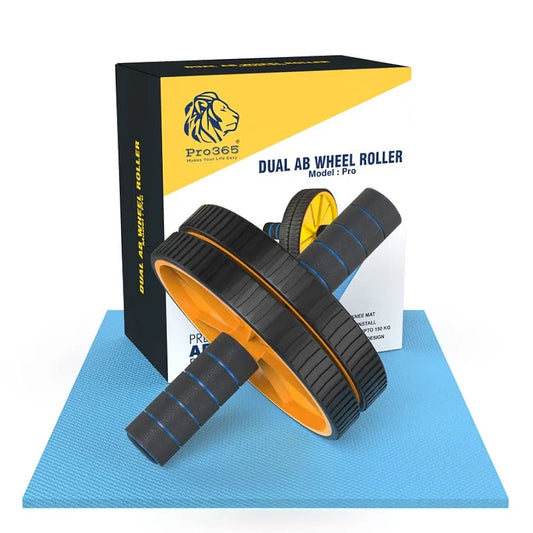 PRO365 Abs Roller | Ab Wheel With Anti Rust S.Steel Rod | Home Gym Equipment Abs Workouts 100 Kgs | Core Workouts | 6MM Safe Knee Mat | Lifetime Brand Warranty |