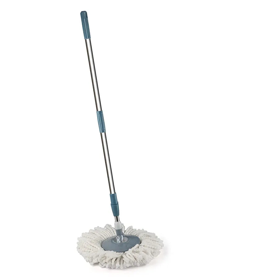 Kleeno by Cello Max Stainless Steel Wringer Spin Mop with Big Wheels, Grey | 360° Flexible Mop with 1 Microfiber Refill & Liquid Dispenser | Easy to Assemble| Durable & Long-Lasting for Home & Office