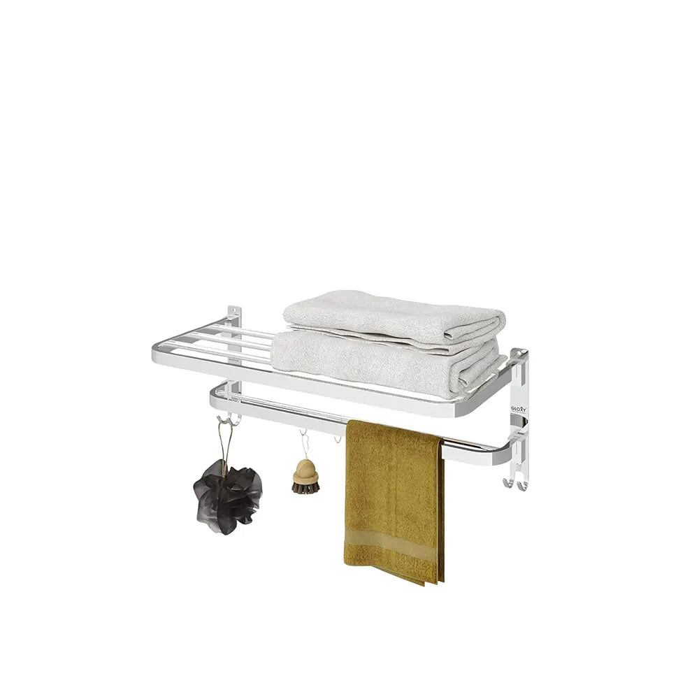 GLOXY Stainless Steel Folding 24 Inches Large Towel Rack for Bathroom/Towel Stand for Bathroom Accessories Set and Fittings  Optimal Storage, with Sleek Chrome Finish