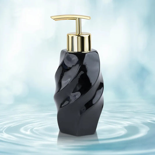 Birch & Co. Ceramic Soap Dispenser For Wash Basin - Handwash Dispenser Bottle - Leak-Proof Design With Silver Glossy BPA-Free Pump, Modern, Black,Soapdispenser_Modern_Black