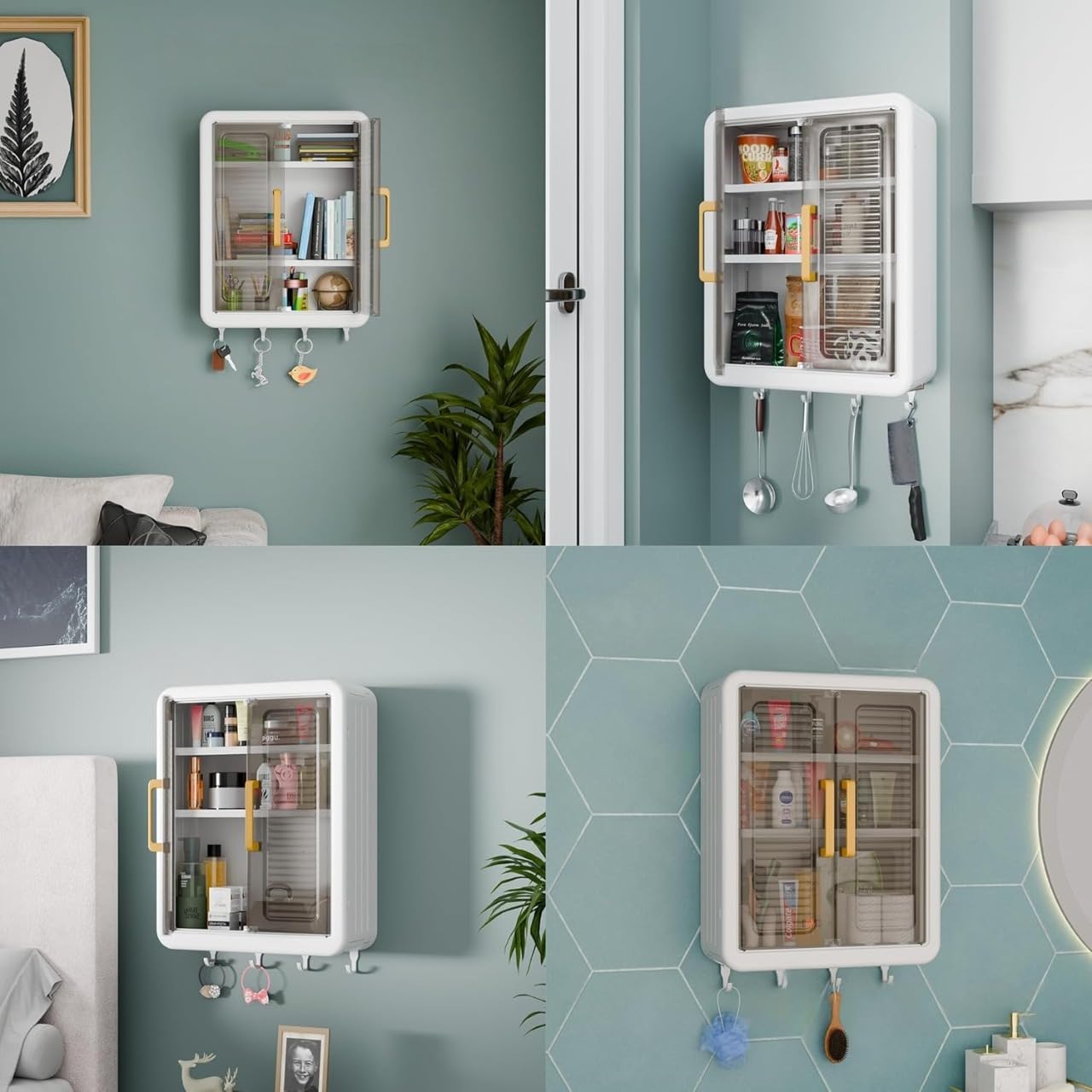 ALLWIN HOUSEWARE W Abs Self-Adhesive No-Drill Bathroom Shelf & Storage Cabinet - Wall Organiser for Bathroom Essentials, Makeup, Skincare with 2 Doors, 32 x 40.5 x 13cm (White, 3 Layer)