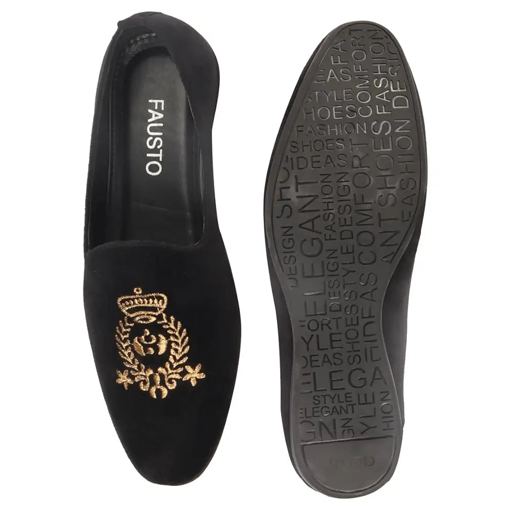 FAUSTO Mens Embroidered Slip-On Loafers | Royal Ethnic Party Shoes |Ethnic Juttis and Mojaris for for Wedding Cushioned Insole