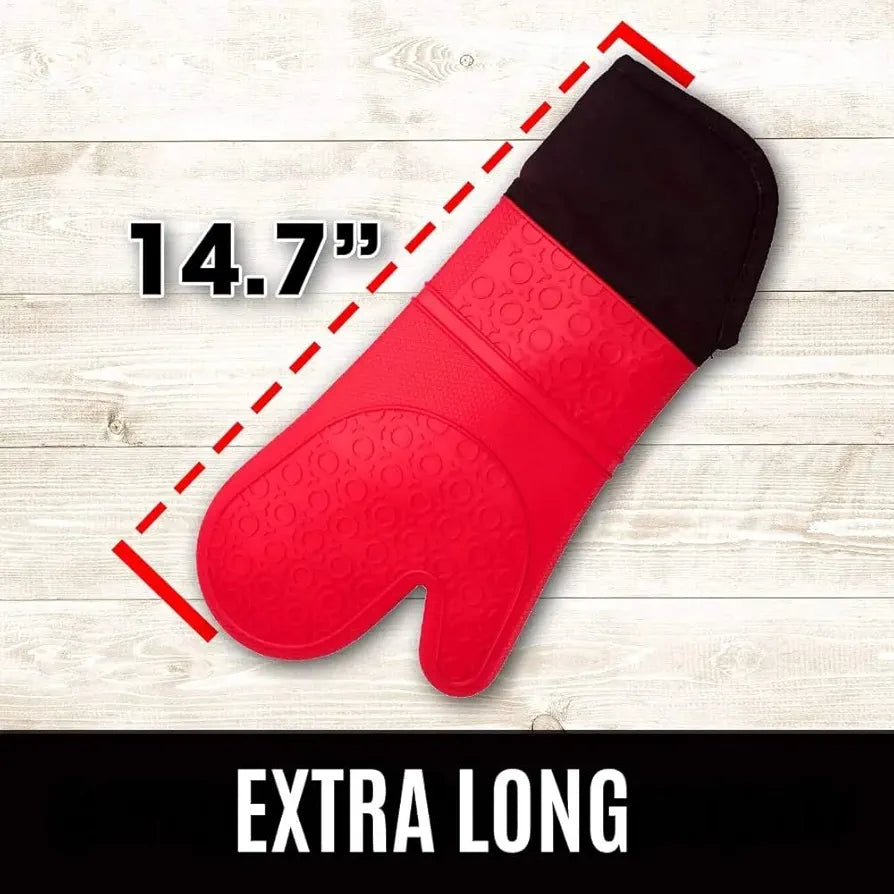 THW® Professional Large Silicone Oven Gloves Heat Proof,Kitchen Oven Mittens for Baking Heat Resistant Oven Mitts Cotton Quilted Silicone Gloves for Oven, Red